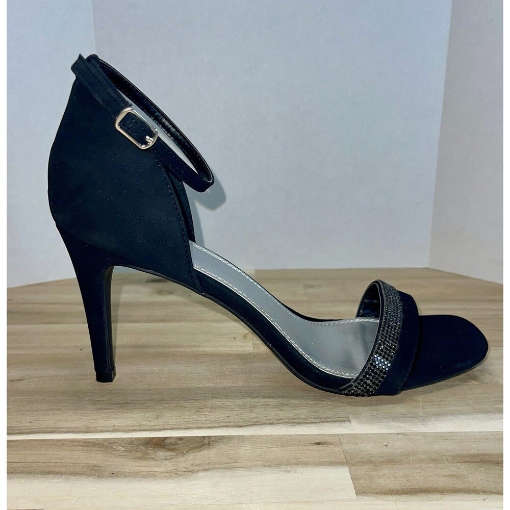 IMPO Tatum Bling Heels Black Rhinestone Toe Ankle Strap Buckle Women’s Size 8.5M - Picture 1 of 9